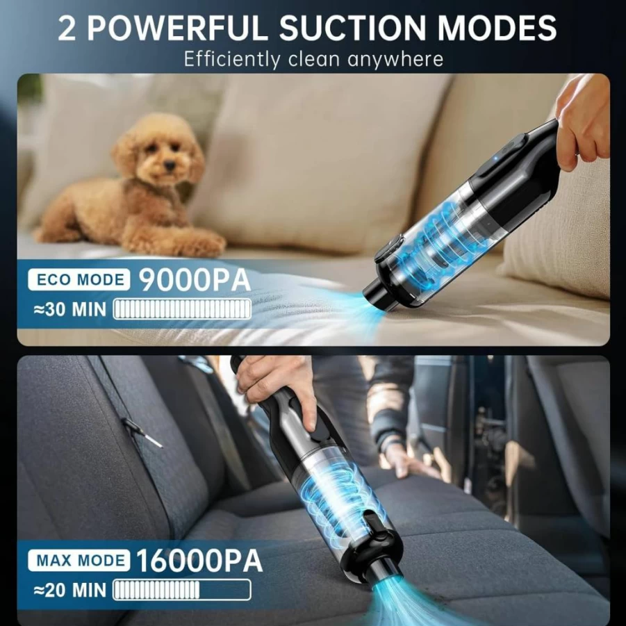 Dormzie Cordless Handheld Vacuum Cleaner - 16000Pa Powerful Suction, 1.3Lbs Lightweight, Type-C Charging, Multi-Accessories for Home, Car, Office, Pet Hair