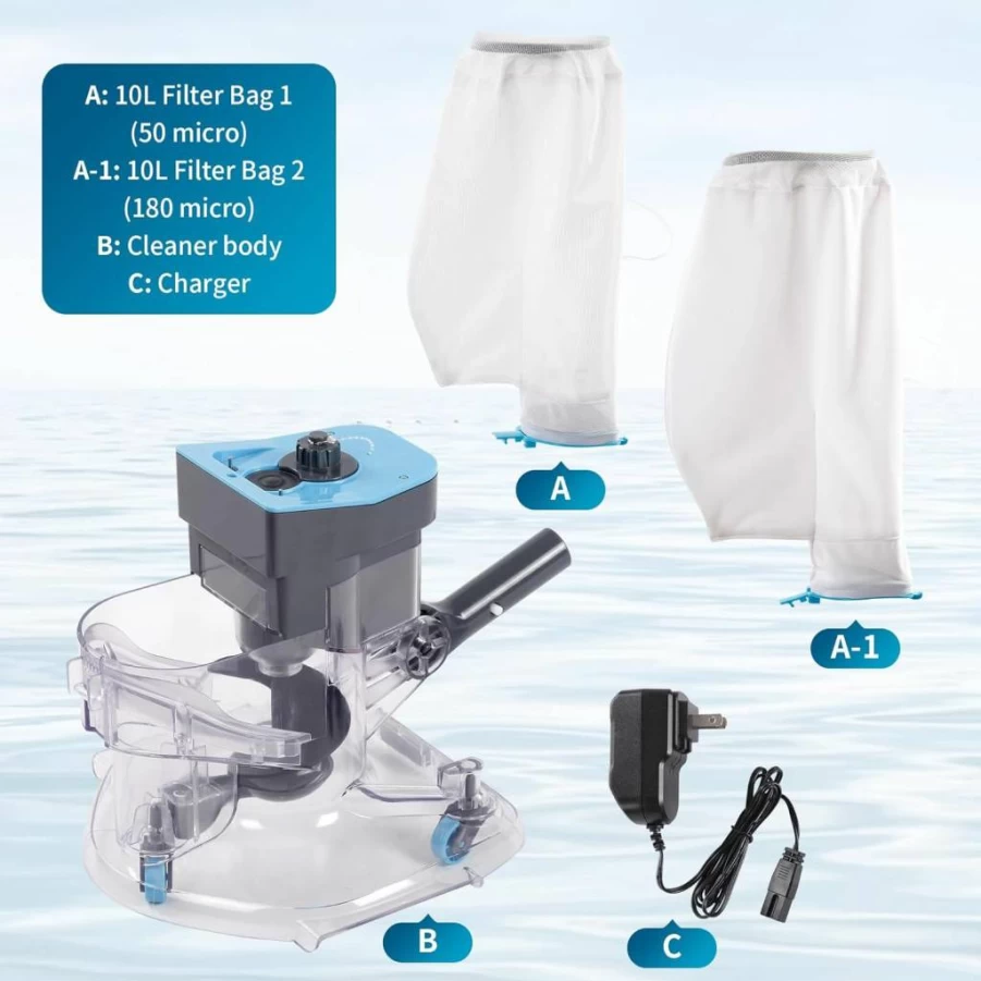 PoolCent Cordless Pool Vacuum Cleaner - 24GPM Powerful Suction, 75-Min Runtime, Rechargeable, Includes 2 Filter Bags, for Above & In-Ground Pools