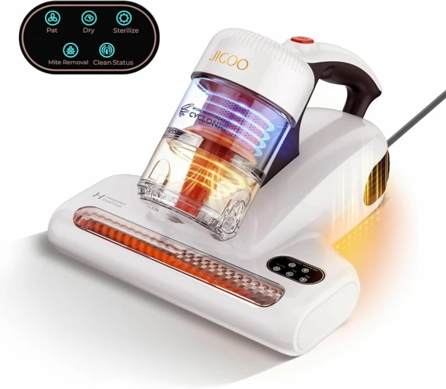 JIGOO 500W UV Bed Vacuum Cleaner with 13Kpa Strong Suction & High Heat Tech for Deep Cleaning Mattress, Sofa & Fabric Surfaces (Corded, 120V)