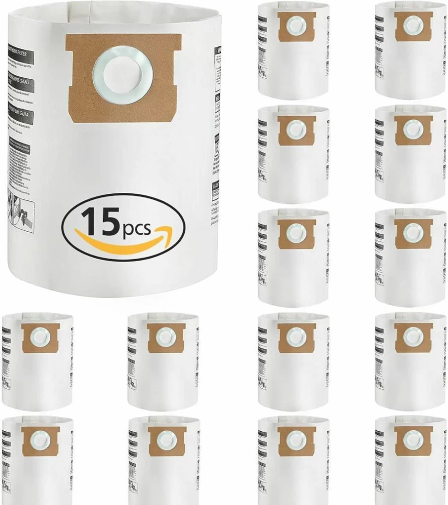 iSingo 15 Pack High-Efficiency Disposable Vacuum Filter Bags for Shop Vac - Compatible with Type E, H, VF2004, VHBS Models (5-8 Gallon)