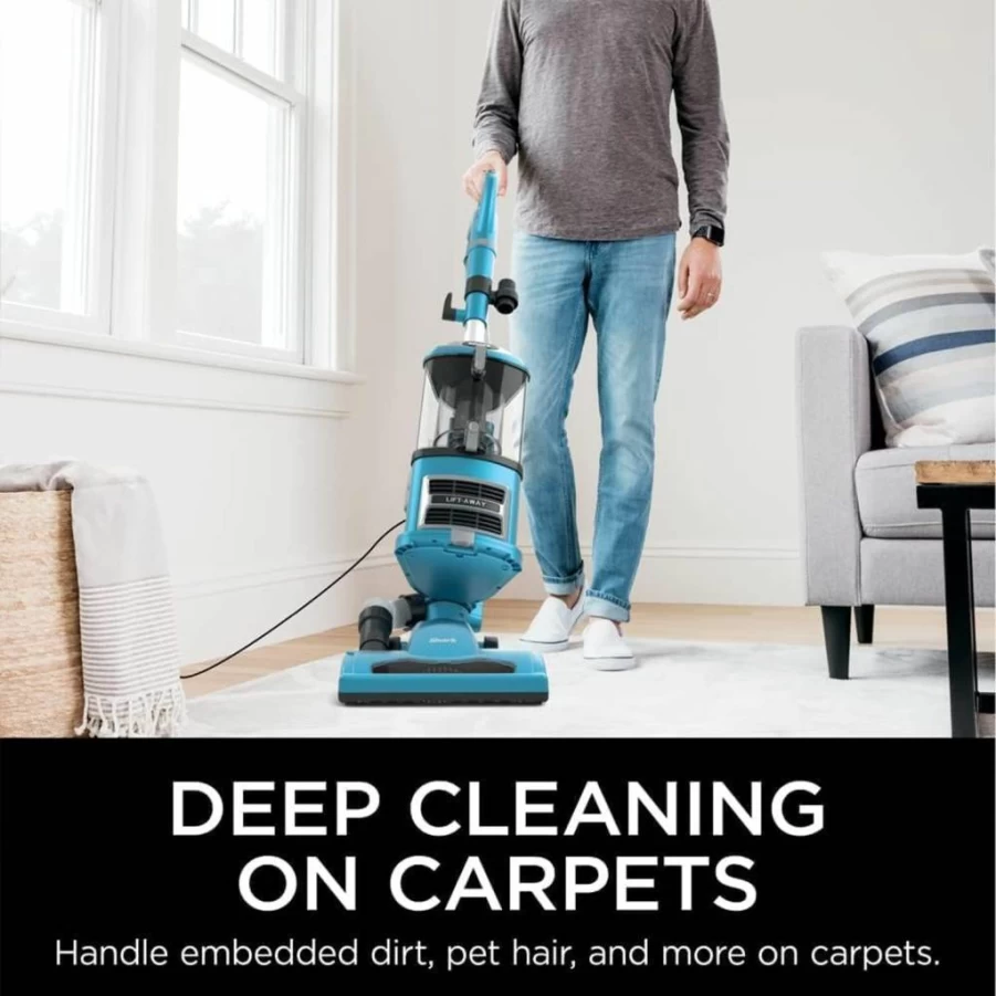 Shark NV380 Navigator Lift-Away Deluxe Upright Vacuum Cleaner with Swivel Steering, Large Dust Cup, Upholstery & Crevice Tools, Teal (Renewed) - Powerful Suction for Pet Hair & Deep Cleaning